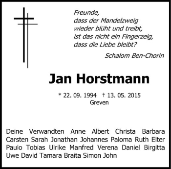 Anzeige von Jan Horstmann von Westfälische Nachrichten