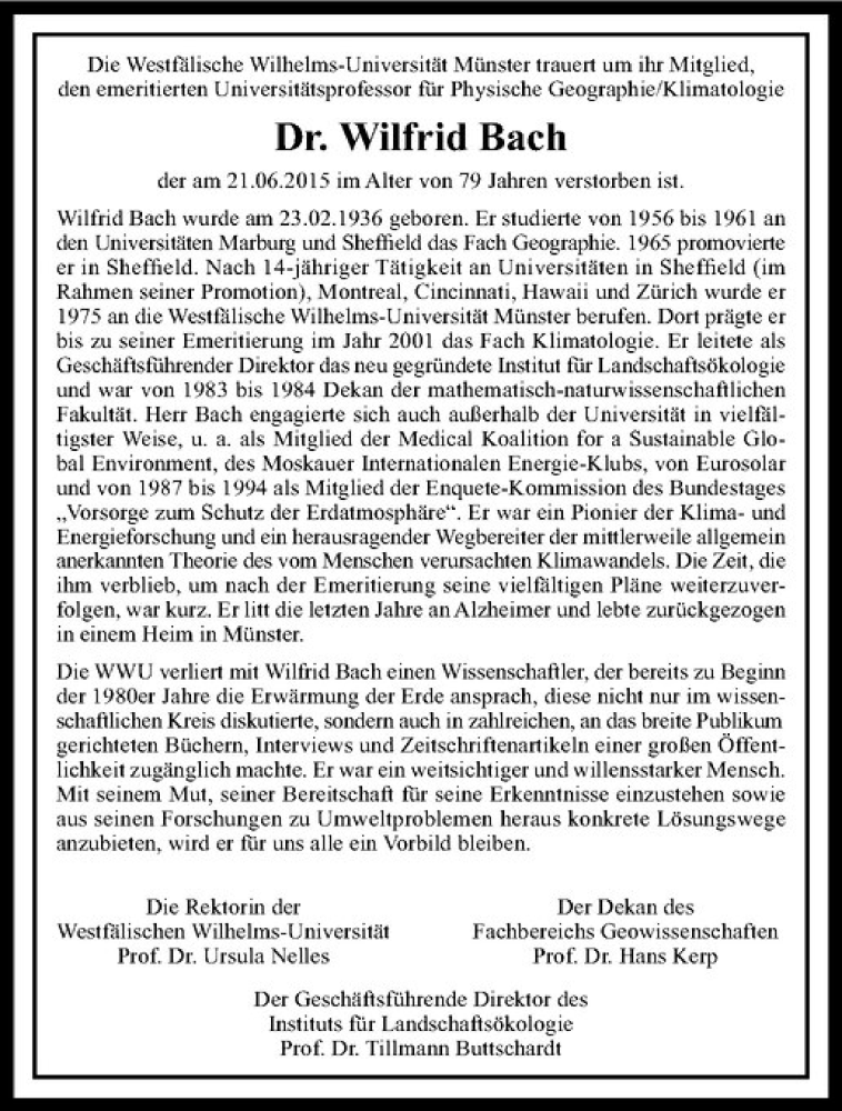  Traueranzeige für Wilfrid Bach vom 04.07.2015 aus Westfälische Nachrichten