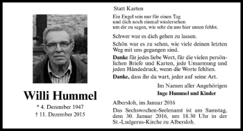 Anzeige von Willi Hummel von Westfälische Nachrichten