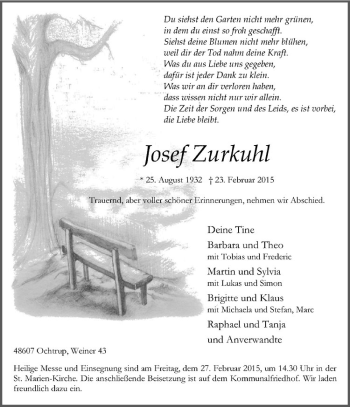 Anzeige von Josef Zurkuhl von Westfälische Nachrichten