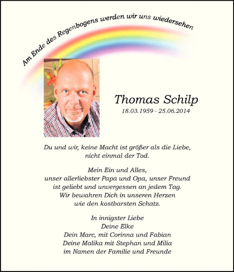  Traueranzeige für Thomas Schilp vom 25.06.2015 aus Westfälische Nachrichten
