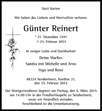 Anzeige von Günter Reinert von Westfälische Nachrichten