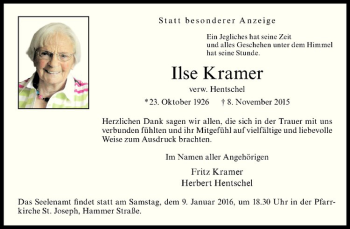 Anzeige von Ilse Kramer von Westfälische Nachrichten