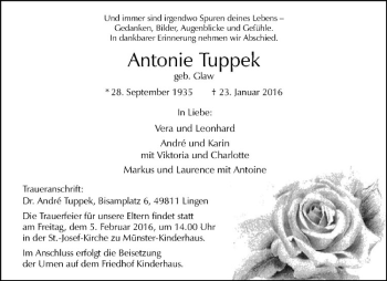 Anzeige von Antonie Tuppek von Westfälische Nachrichten