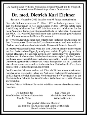 Anzeige von Dietrich Karl Eichner von Westfälische Nachrichten