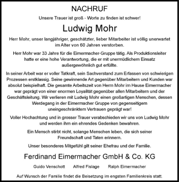 Anzeige von Ludwig Mohr von Westfälische Nachrichten