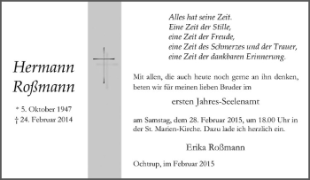 Anzeige von Hermann Roßmann von Westfälische Nachrichten
