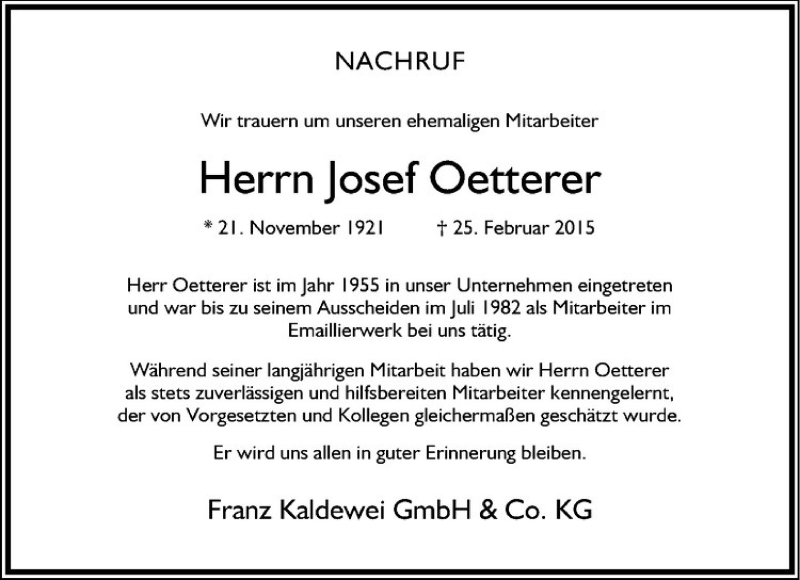  Traueranzeige für Josef Oetterer vom 09.03.2015 aus Westfälische Nachrichten