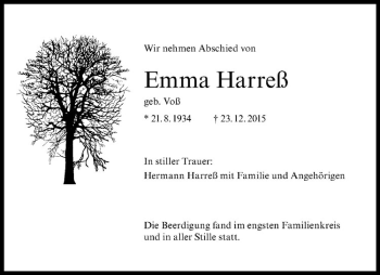 Anzeige von Emma Harreß von Westfälische Nachrichten