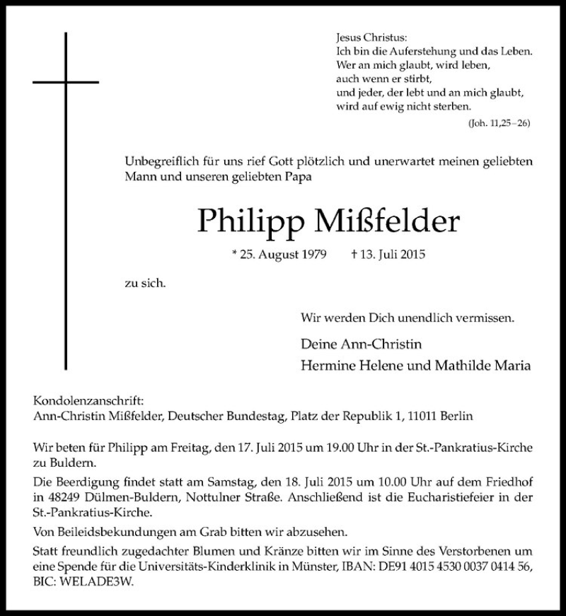 Traueranzeige für Philipp Mißfelder vom 15.07.2015 aus Westfälische Nachrichten