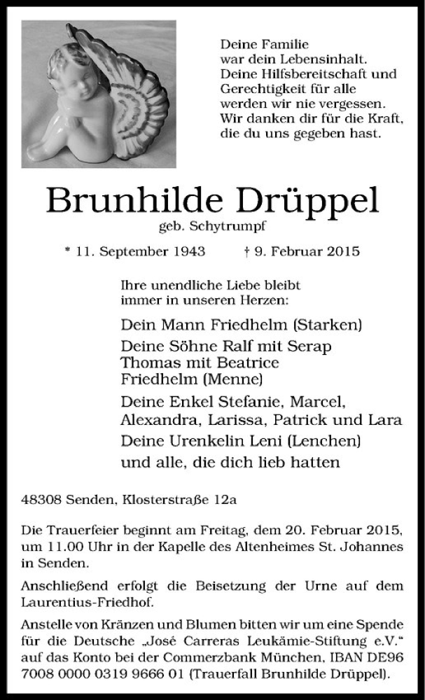  Traueranzeige für Brunhilde Drüppel vom 14.02.2015 aus Westfälische Nachrichten