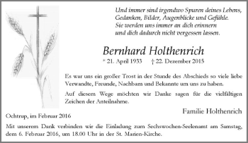 Anzeige von Bernhard Holthenrich von Westfälische Nachrichten