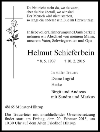 Anzeige von Helmut Schieferbein von Westfälische Nachrichten