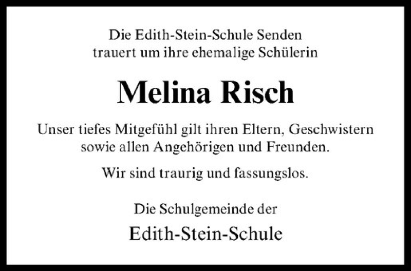  Traueranzeige für Melina Risch vom 24.10.2015 aus Westfälische Nachrichten