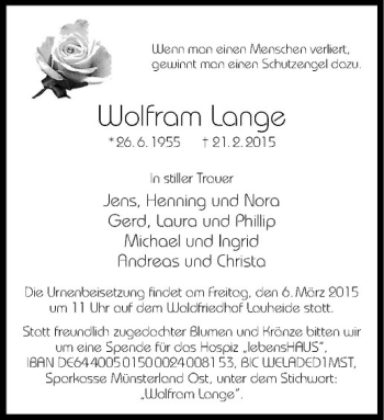 Anzeige von Wolfram Lange von Westfälische Nachrichten
