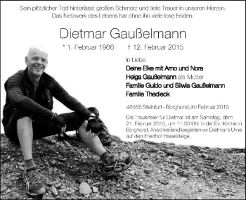 Anzeige von Dietmar Gaußelmann von Westfälische Nachrichten