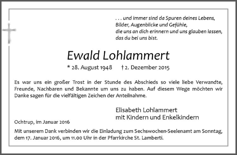  Traueranzeige für Ewald Lohlammert vom 13.01.2016 aus Westfälische Nachrichten