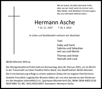 Anzeige von Hermann Asche von Westfälische Nachrichten