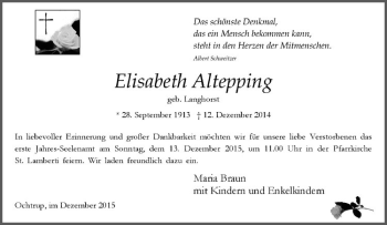 Anzeige von Elisabeth Altepping von Westfälische Nachrichten