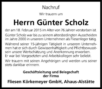 Anzeige von Günter Scholz von Westfälische Nachrichten