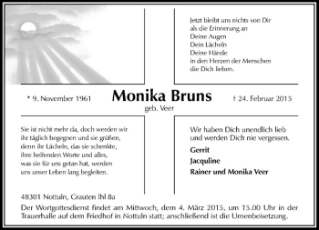 Anzeige von Monika Bruns von Westfälische Nachrichten