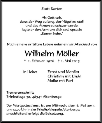 Anzeige von Wilhelm Möller von Westfälische Nachrichten