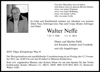 Anzeige von Walter Neffe von Westfälische Nachrichten