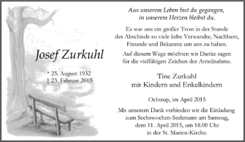 Anzeige von Josef Zurkuhl von Westfälische Nachrichten