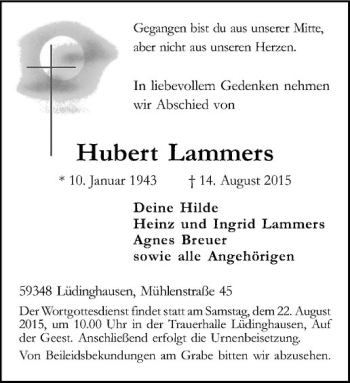 Anzeige von Hubert Lammers von Westfälische Nachrichten