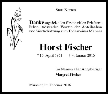 Anzeige von Horst Fischer von Westfälische Nachrichten