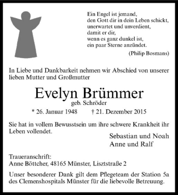 Anzeige von Evelyn Brümmer von Westfälische Nachrichten