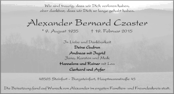 Anzeige von Alexander Bernard Czaster von Westfälische Nachrichten