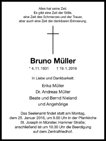 Anzeige von Bruno Müller von Westfälische Nachrichten