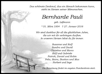 Anzeige von Bernharde Pauli von Westfälische Nachrichten