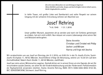 Anzeige von Josef Rehring von Westfälische Nachrichten