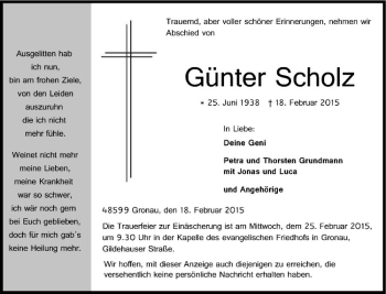 Anzeige von Günter Scholz von Westfälische Nachrichten