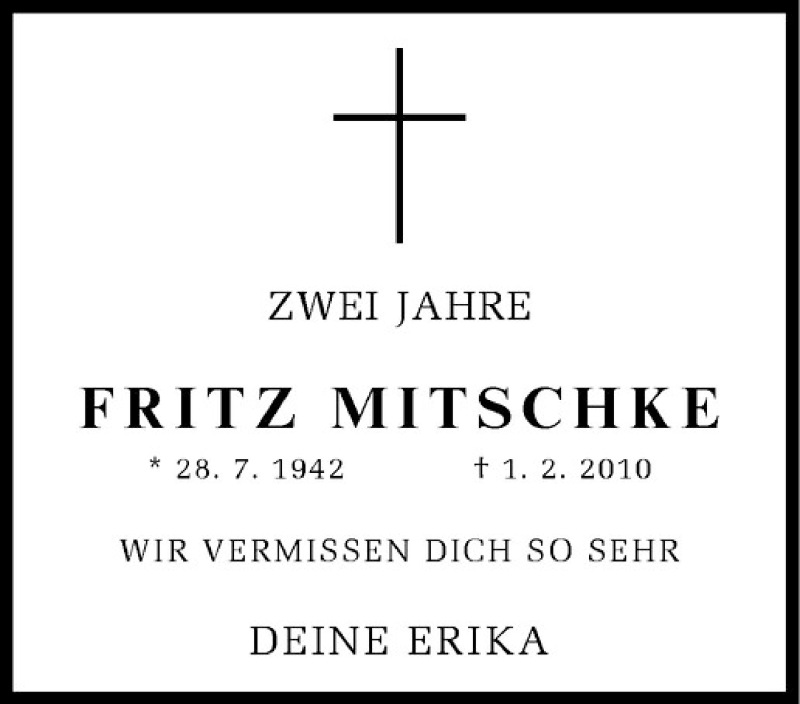  Traueranzeige für Fritz Mitschke vom 01.02.2012 aus Westfälische Nachrichten