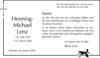 Anzeige von Henning-Michael Lenz von Westfälische Nachrichten