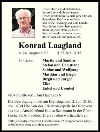 Anzeige von Konrad Laagland von Westfälische Nachrichten