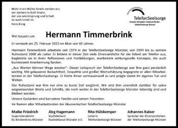 Anzeige von Hermann Timmerbrink von Westfälische Nachrichten