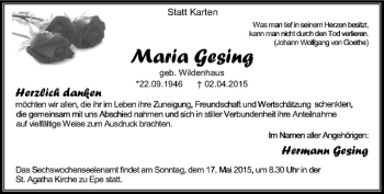 Anzeige von Maria Gesing von Westfälische Nachrichten