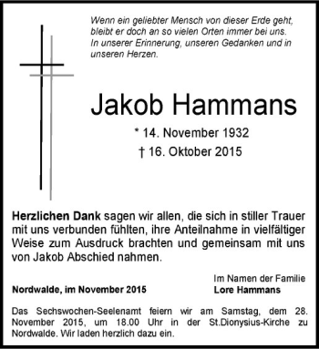 Anzeige von Jakob Hammans von Westfälische Nachrichten