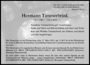 Anzeige von Hermann Timmerbrink von Westfälische Nachrichten