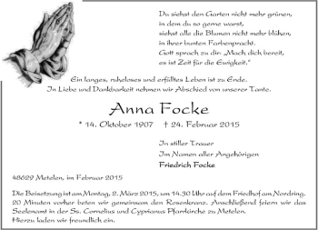 Anzeige von Anna Focke von Westfälische Nachrichten