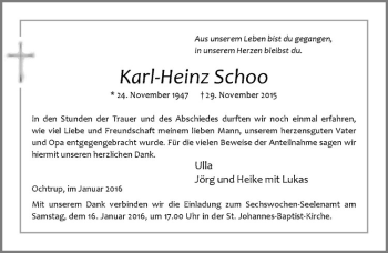 Anzeige von Karl-Heinz Schoo von Westfälische Nachrichten