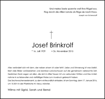 Anzeige von Josef Brinkrolf von Westfälische Nachrichten