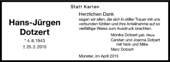 Anzeige von Hans-Jürgen Dotzert von Westfälische Nachrichten