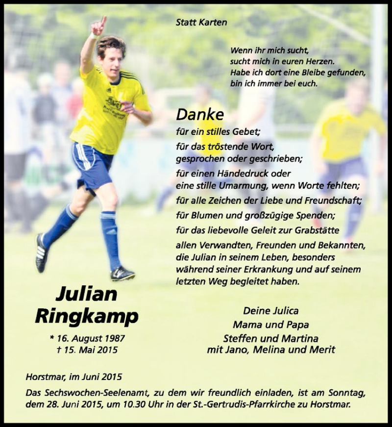  Traueranzeige für Julian Ringkamp vom 20.06.2015 aus Westfälische Nachrichten