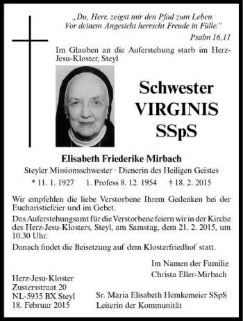 Anzeige von Elisabeth Friederike von Westfälische Nachrichten