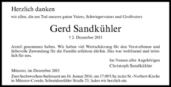 Anzeige von Gerd Sandkühler von Westfälische Nachrichten